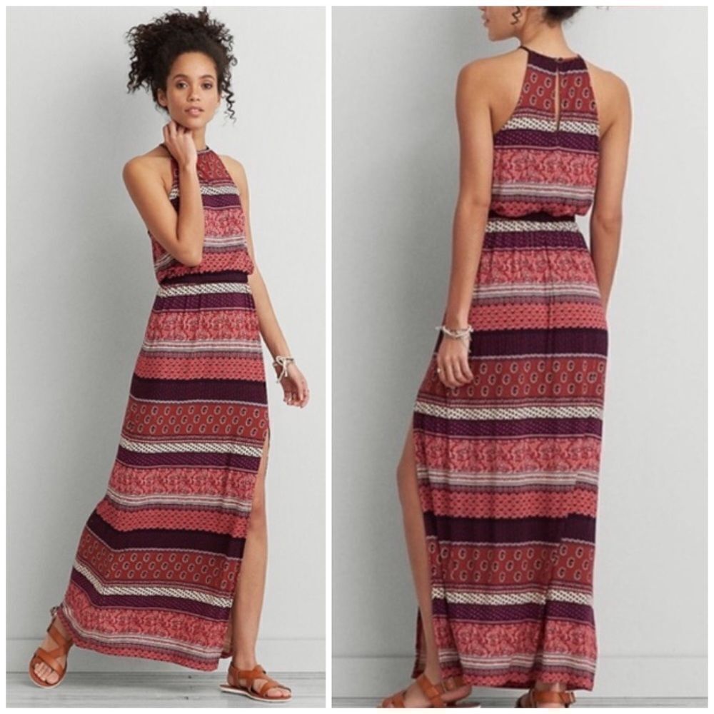 American Eagle Soft & Sexy Boho Hi-Neck Maxi Dress